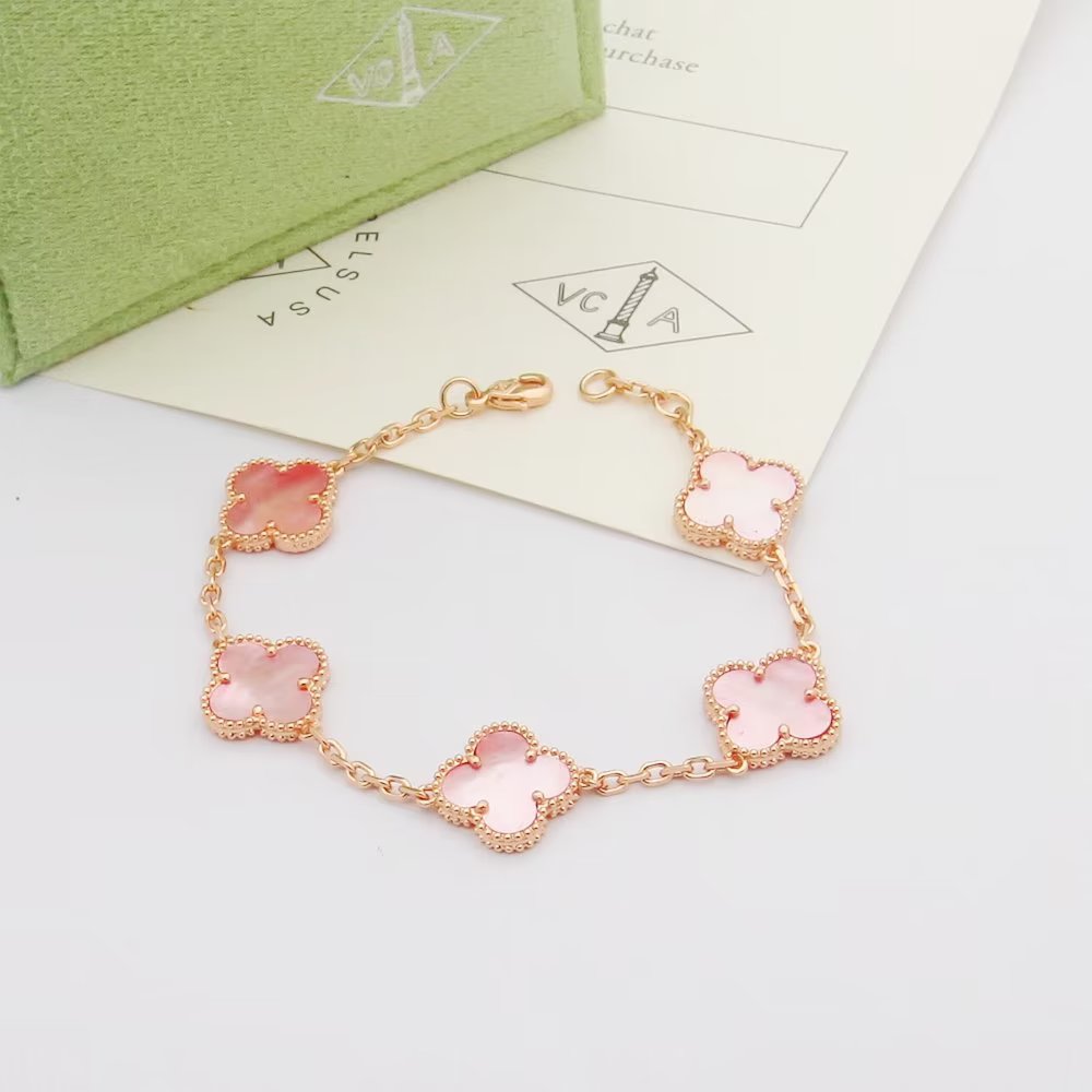 pink shell clover Bracelet for women - alternate angle view 5