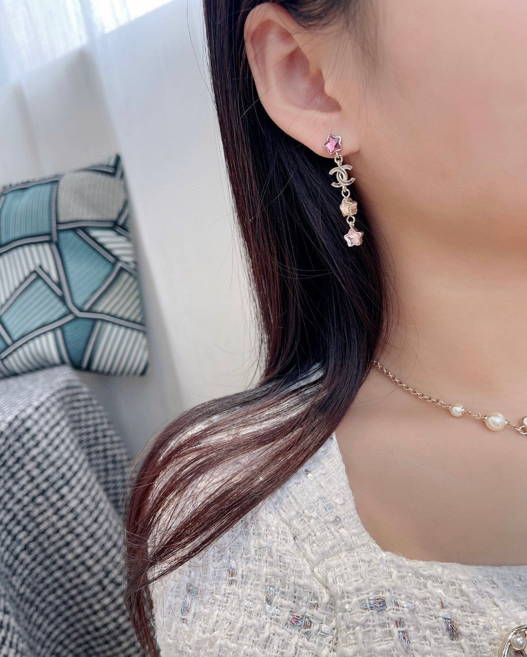 crystal double c Drop Earrings for women - alternate angle view 9