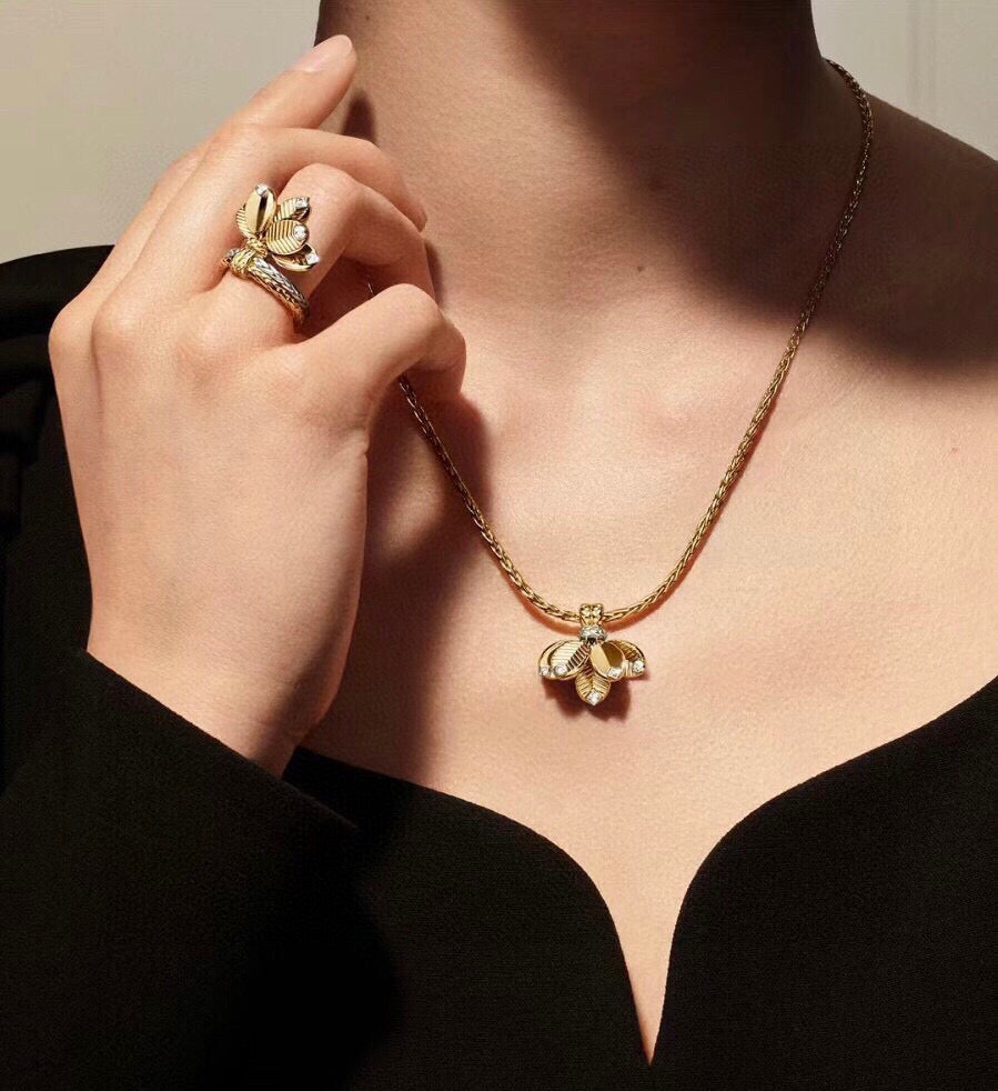 gold crystal inlaid Necklace for women - alternate angle view 9