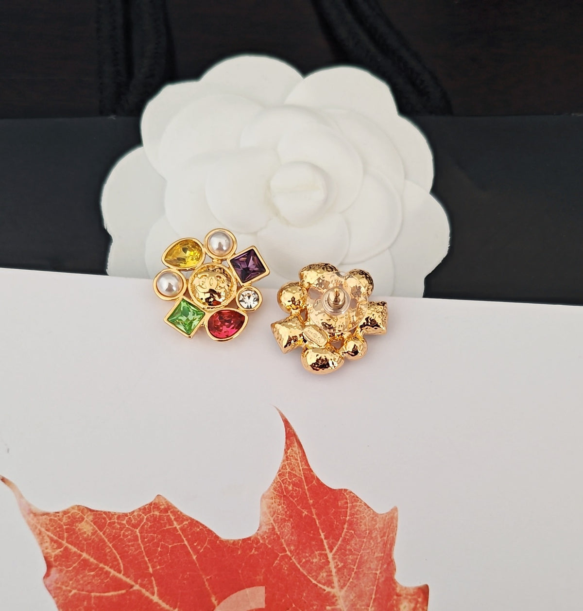 gold brass pearl Stud Earrings for women - alternate angle view 5