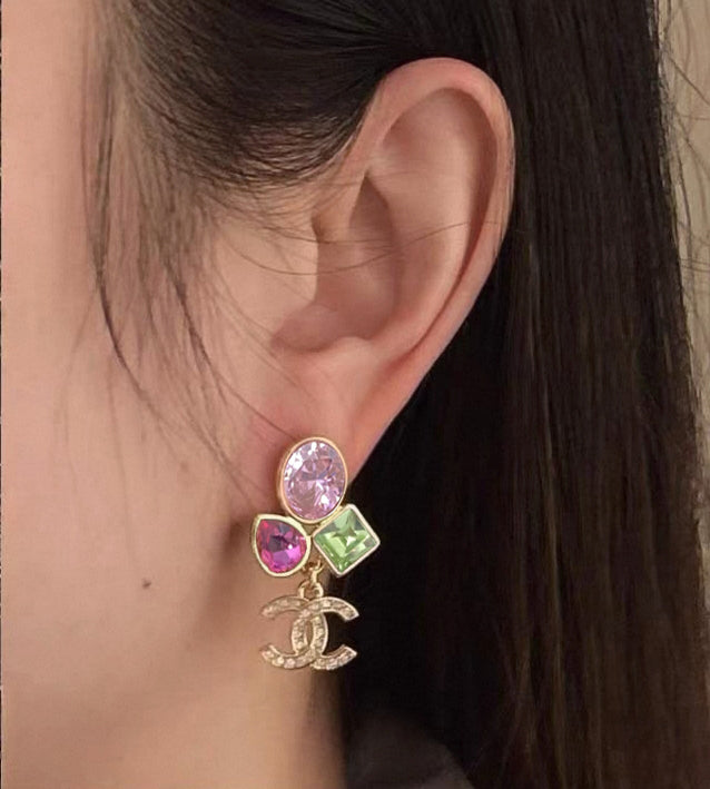 pink crystal letter Stud Earrings for women - alternate angle view 10