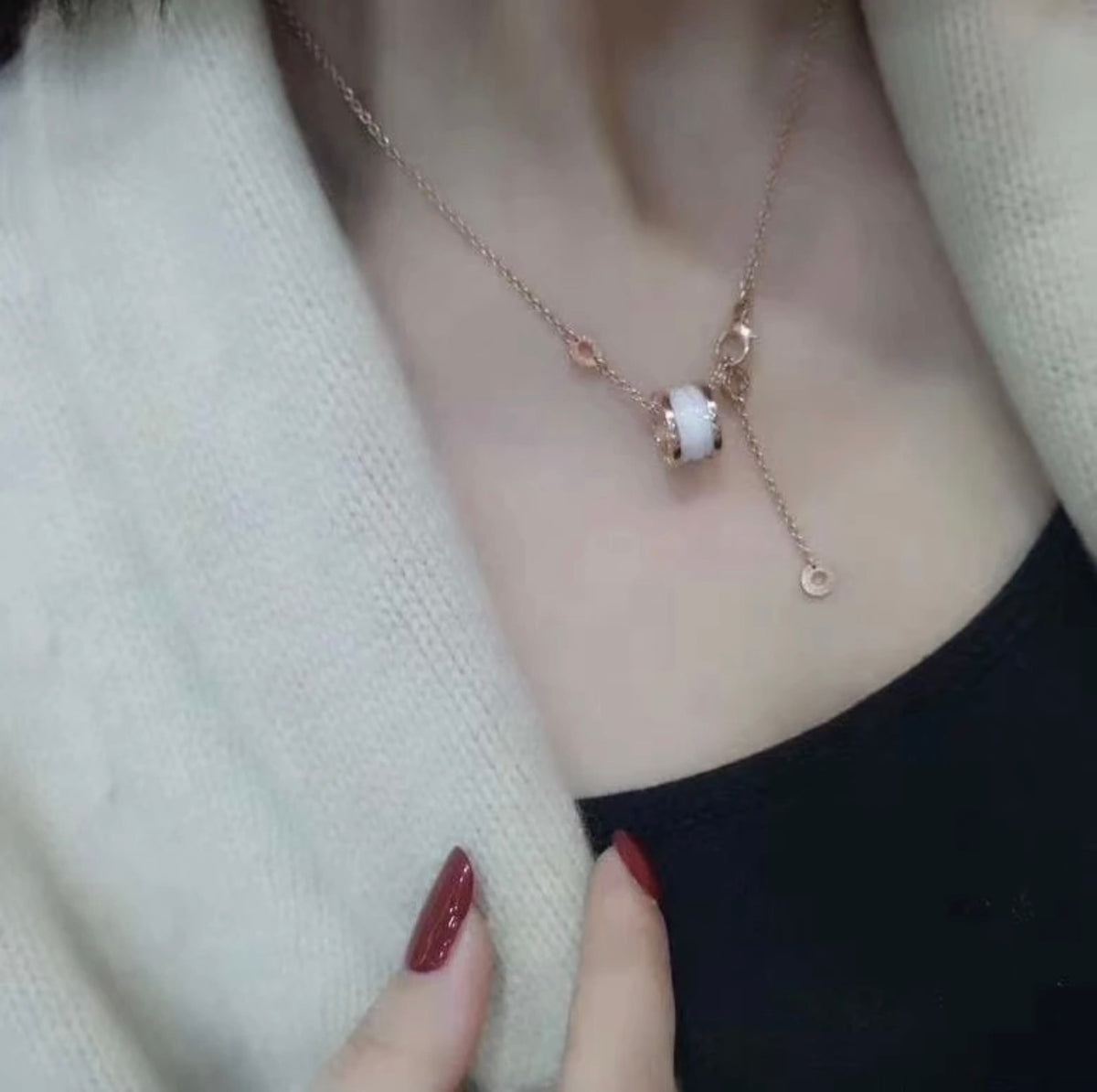 rose gold brass rose Necklace for women - alternate angle view 10
