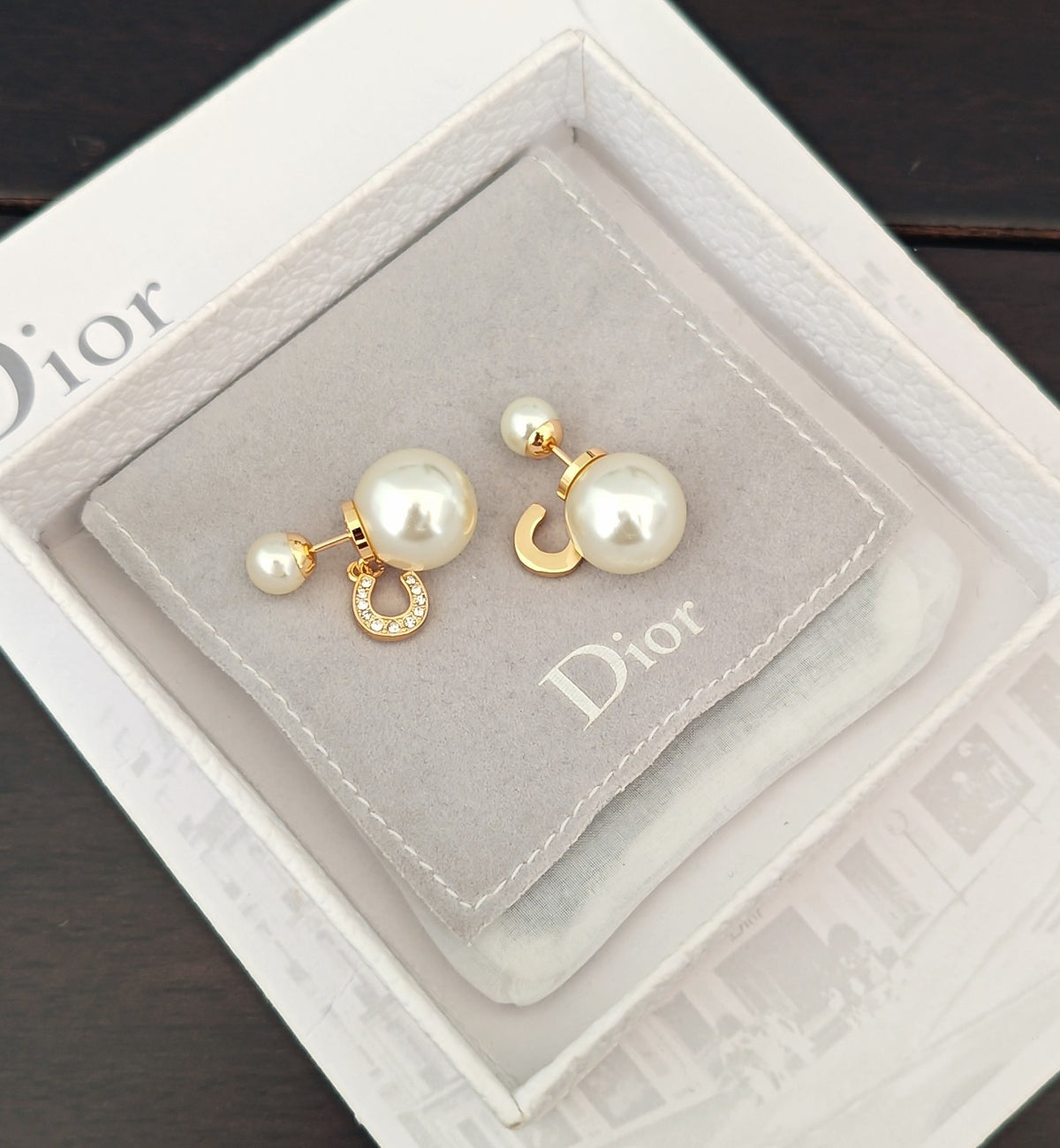 yellow brass pearl Drop Earrings for women - alternate angle view 6