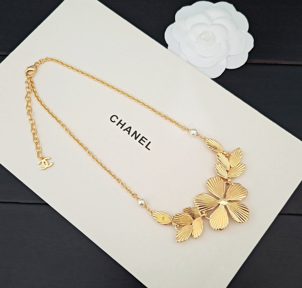 gold brass floral Necklace for women - alternate angle view 5