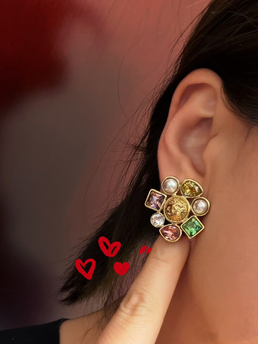 gold pearl letter Stud Earrings for women - alternate angle view 9