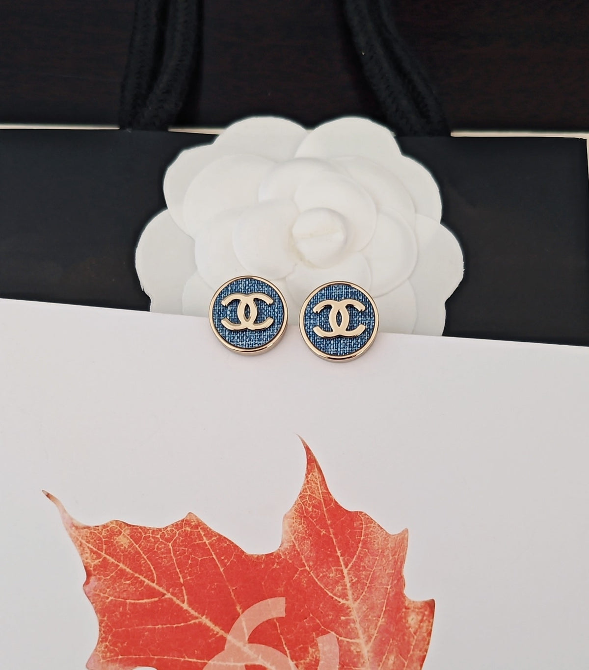 blue brass Stud Earrings for women - alternate angle view 6