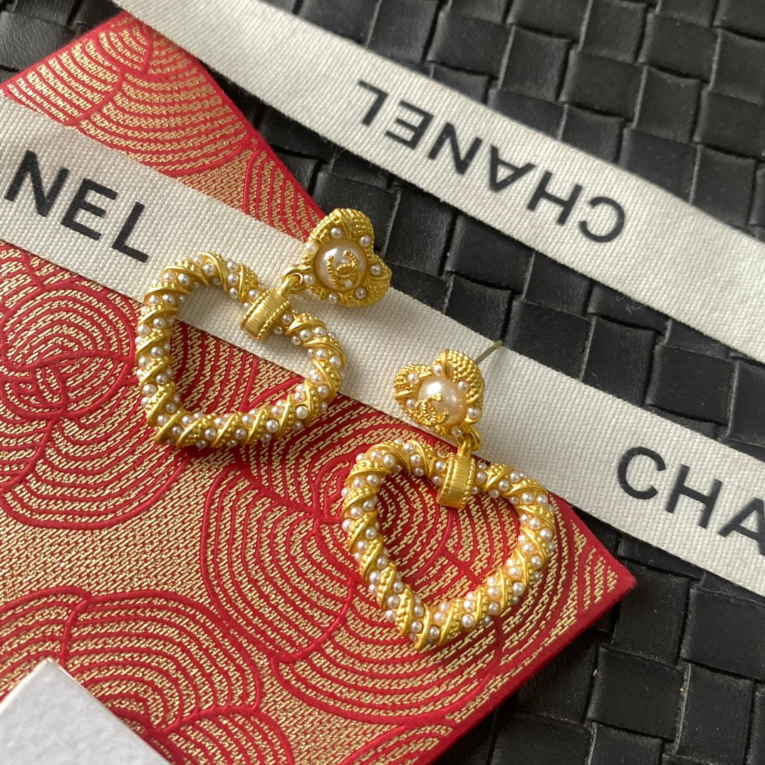 beige pearl heart Drop Earrings for women - alternate angle view 9