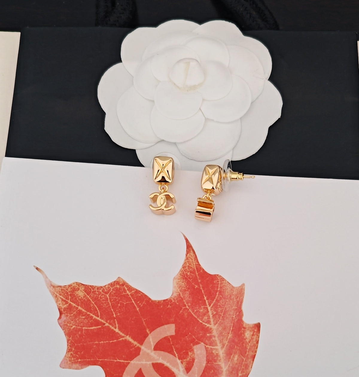gold brass Drop Earrings for women - alternate angle view 6
