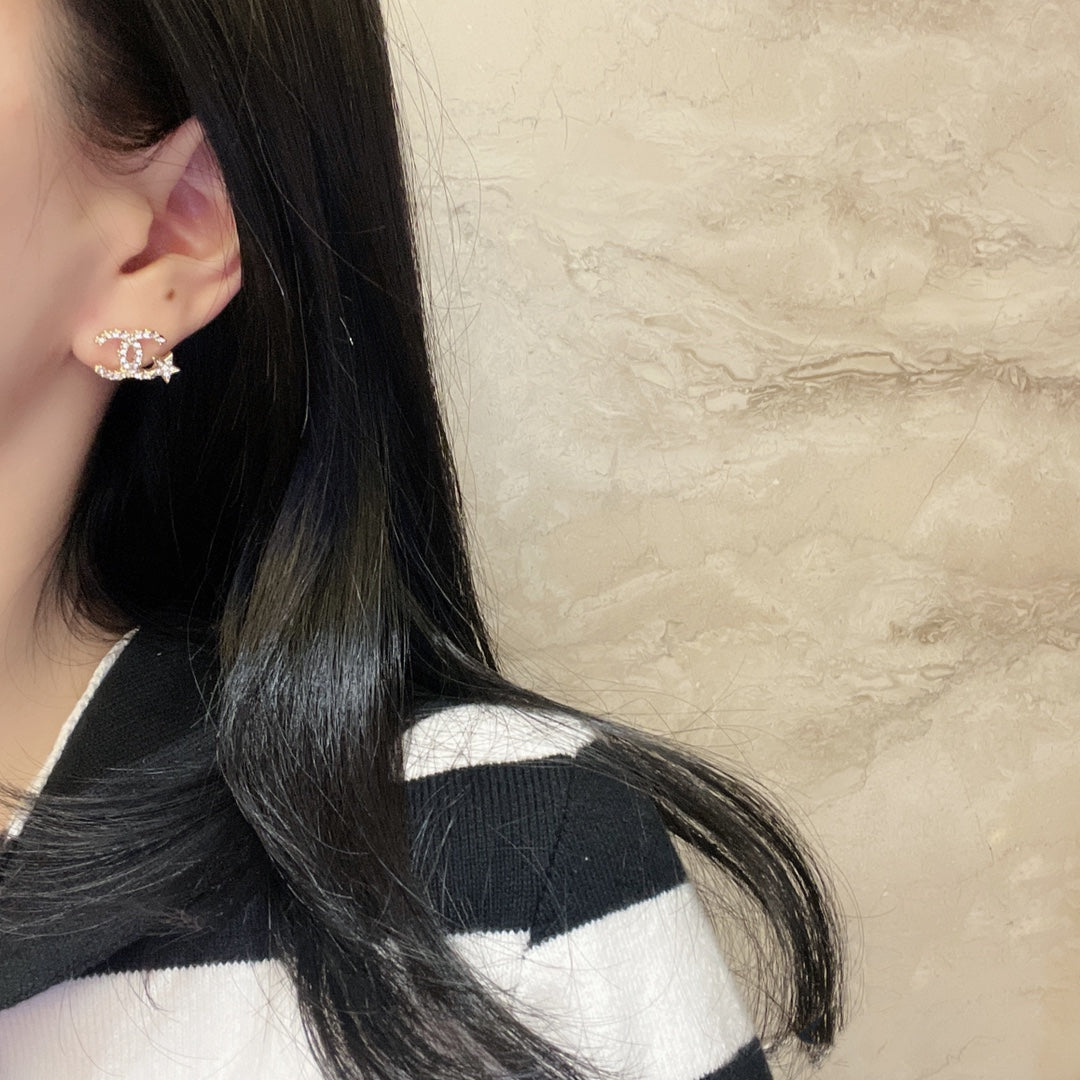 pink crystal letter Stud Earrings for women - alternate angle view 10