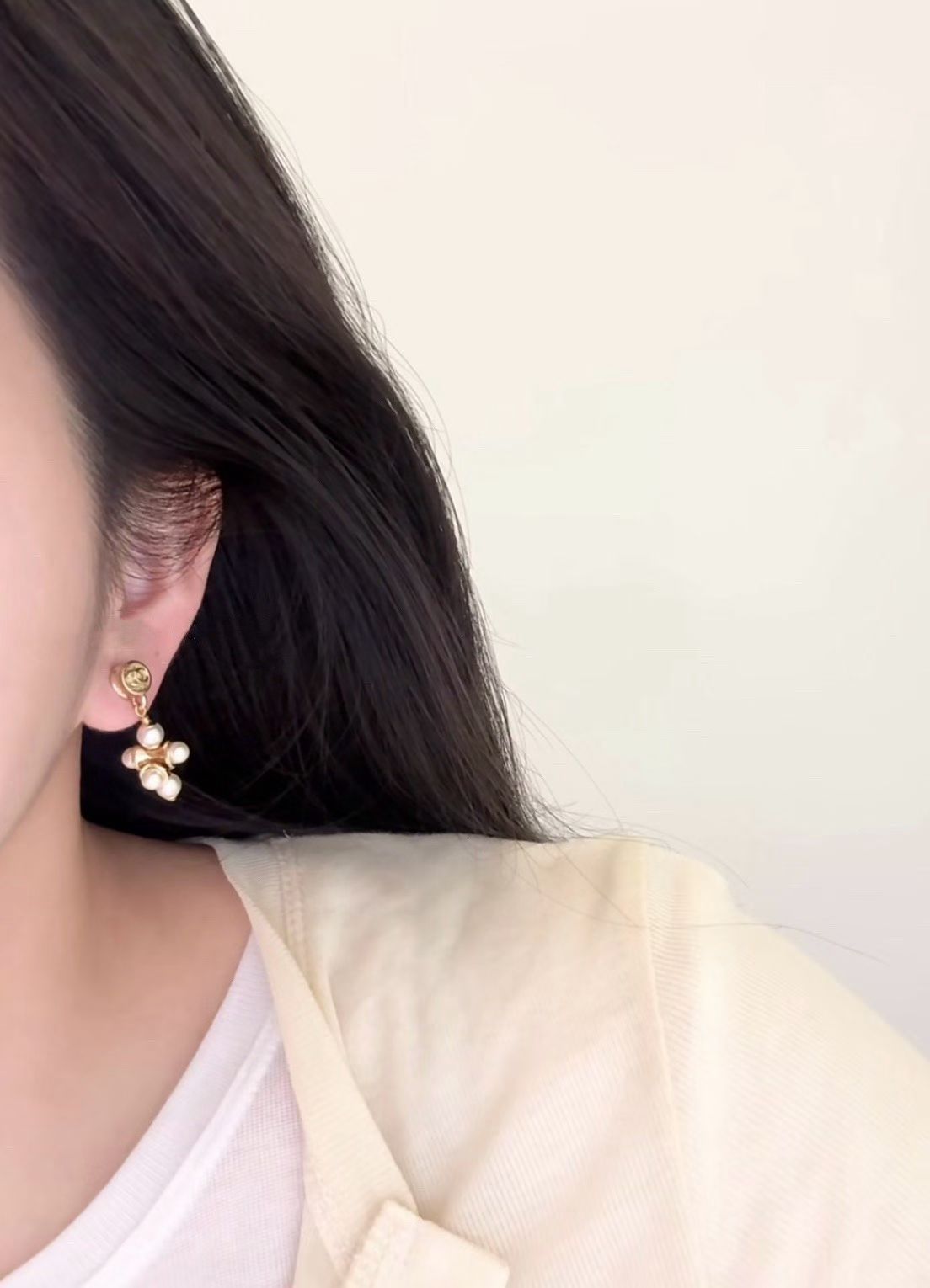 light gold letter Stud Earrings for women - alternate angle view 10