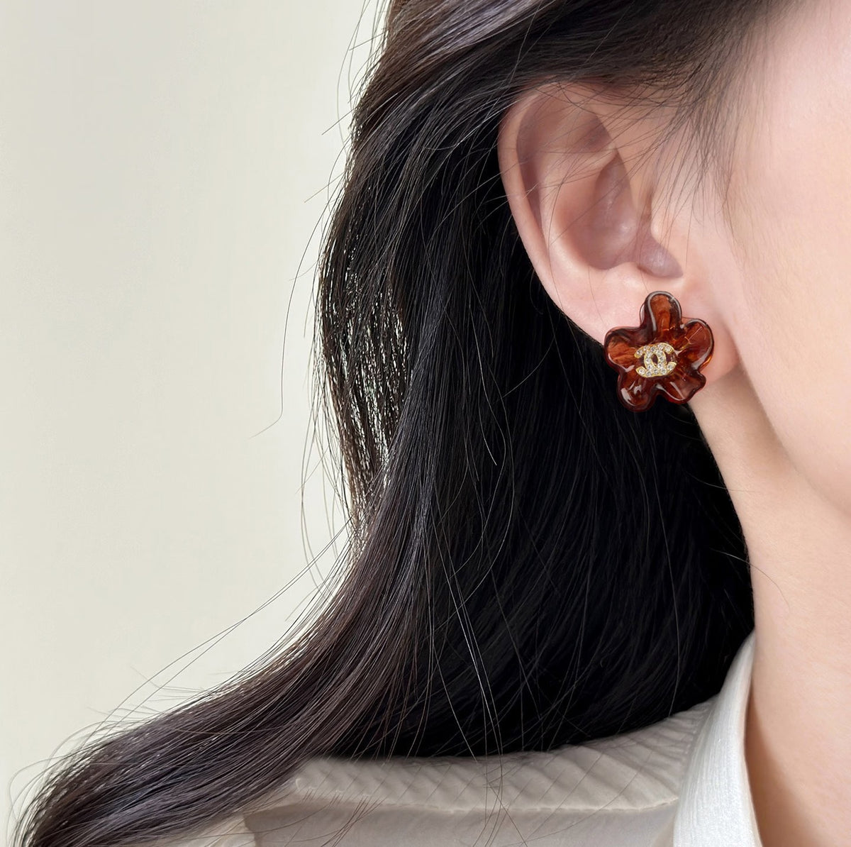 yellow 925 sterling silver floral Stud Earrings for women - alternate angle view 10