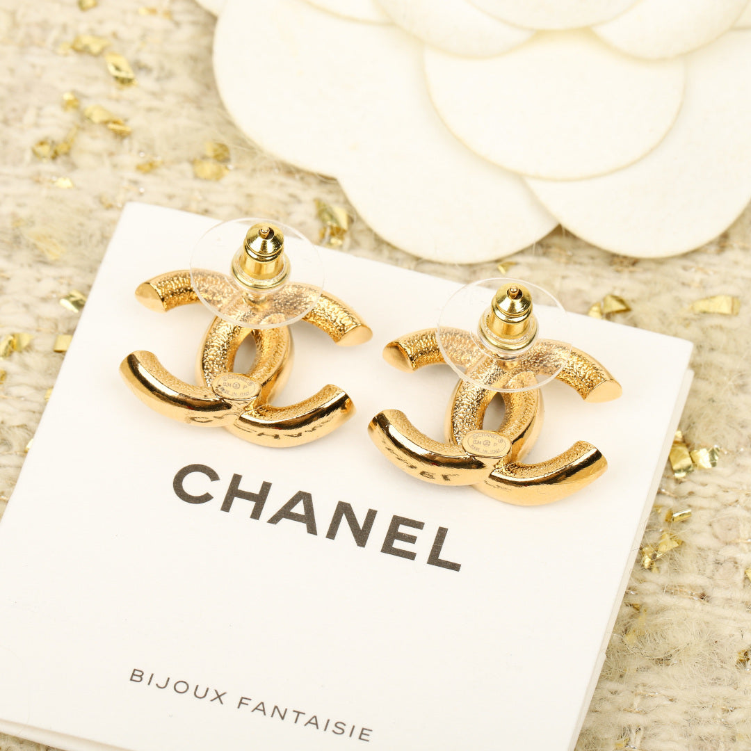 black and white brass double c Stud Earrings for women - alternate angle view 5
