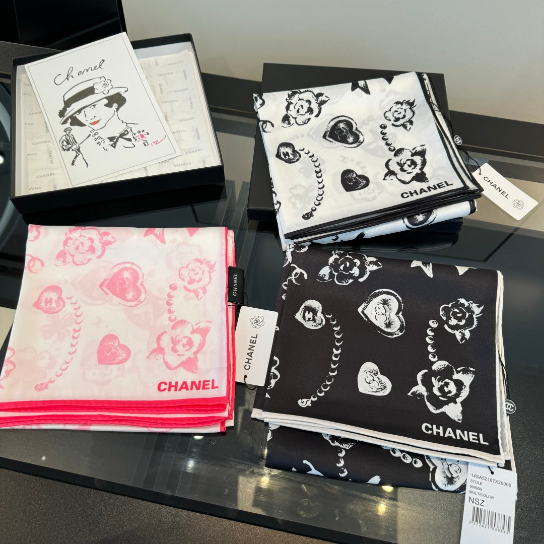 black and white heart Silk Scarf for women - alternate angle view 9
