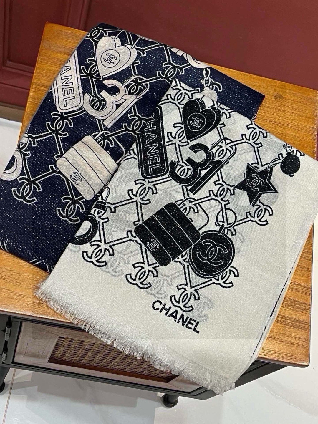 silver velvet floral Scarf for women - alternate angle view 9