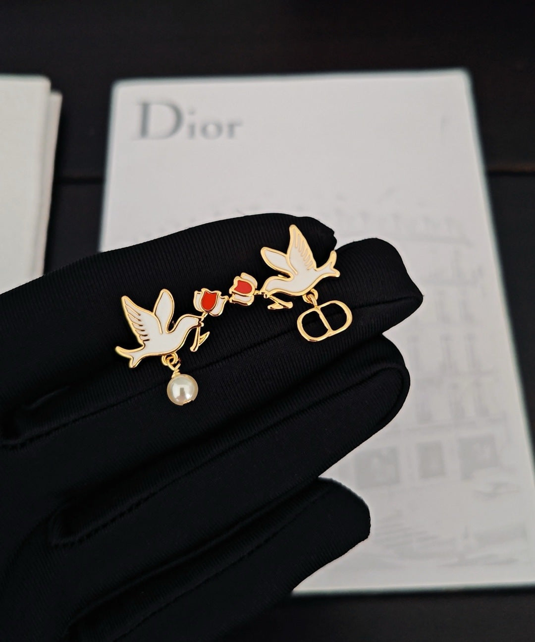 rose brass floral Drop Earrings for women - alternate angle view 5