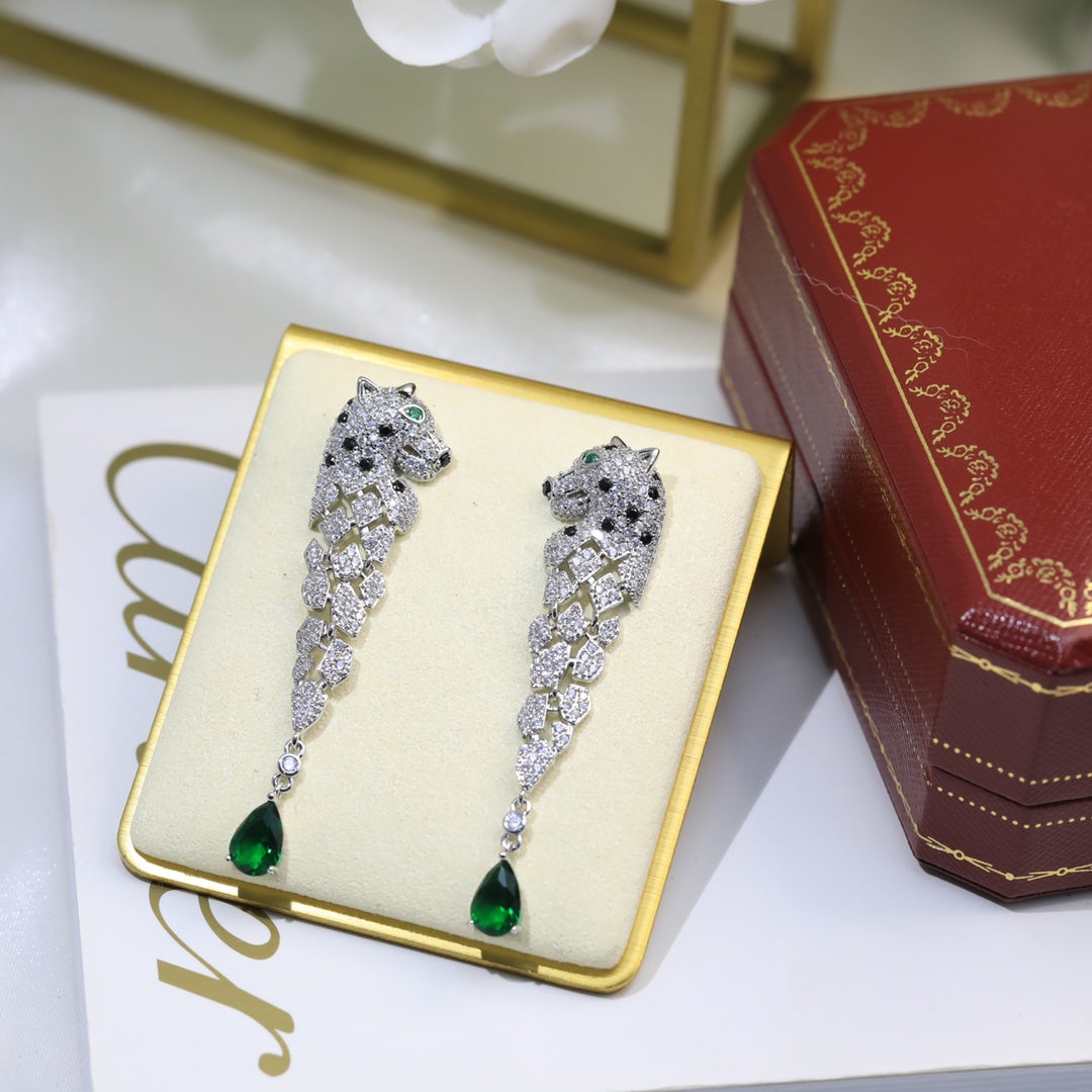 green crystal tassel Drop Earrings for women - alternate angle view 9