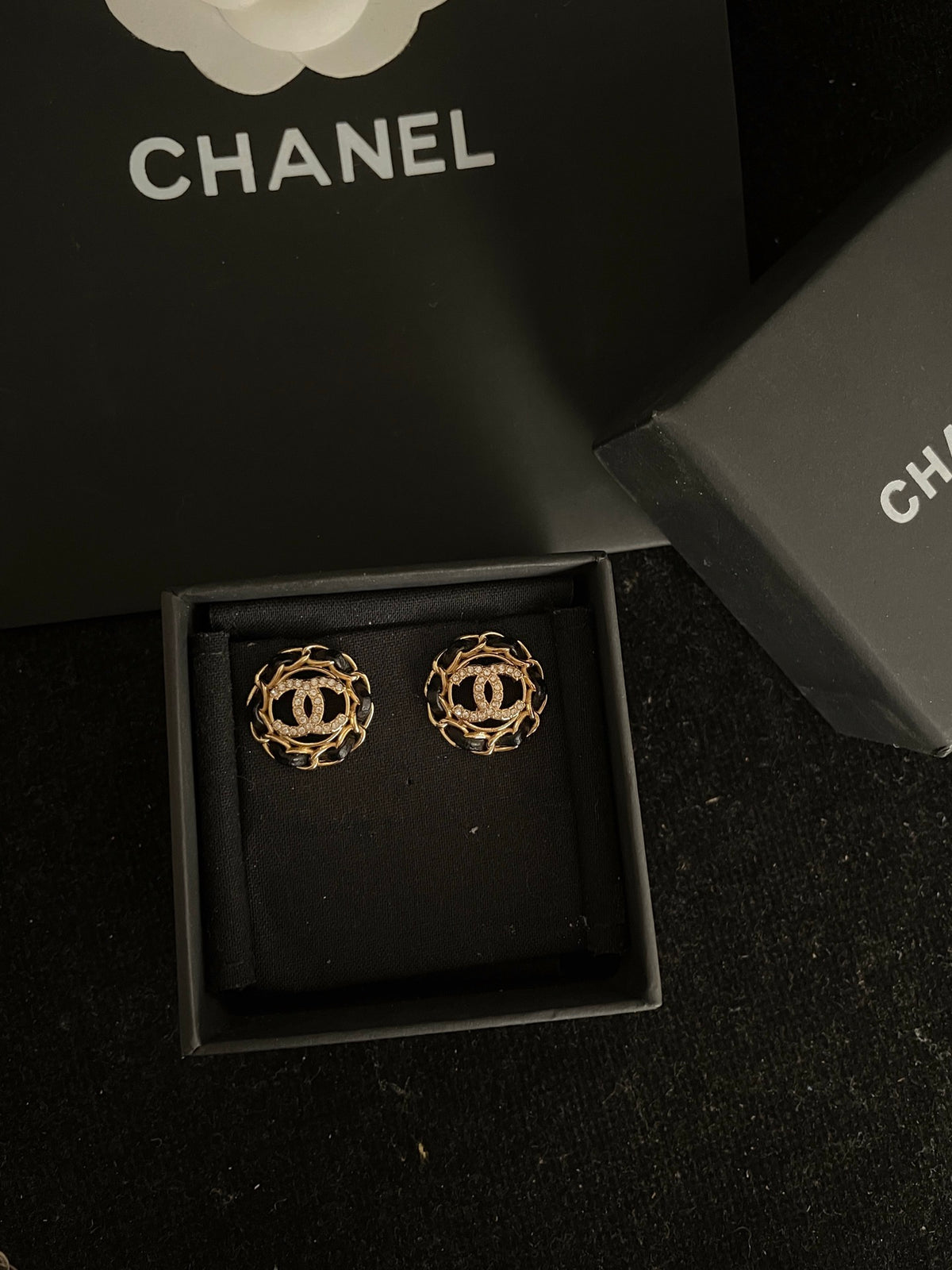 black leather Stud Earrings for women - alternate angle view 6