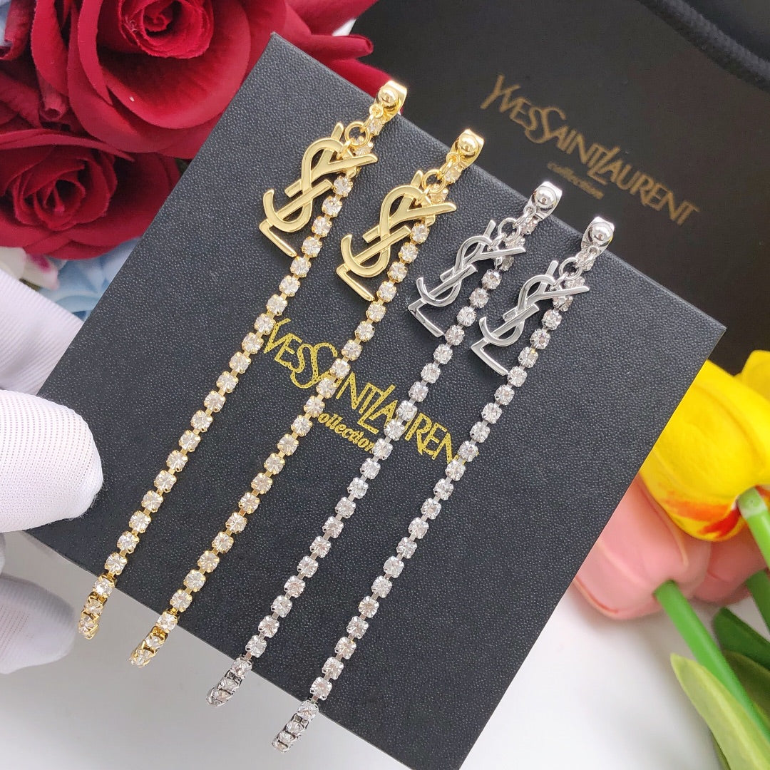 yellow brass crystal inlaid Stud Earrings for women - alternate angle view 9