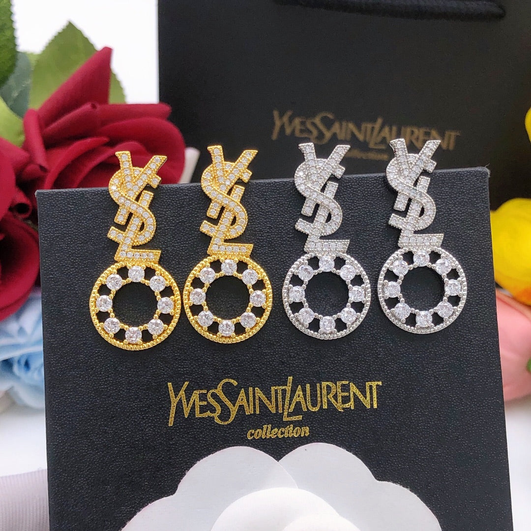 yellow brass crystal inlaid Stud Earrings for women - alternate angle view 9