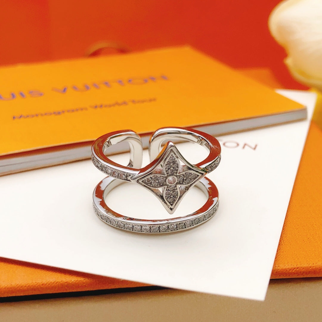 silver brass crystal inlaid Ring for women - alternate angle view 6