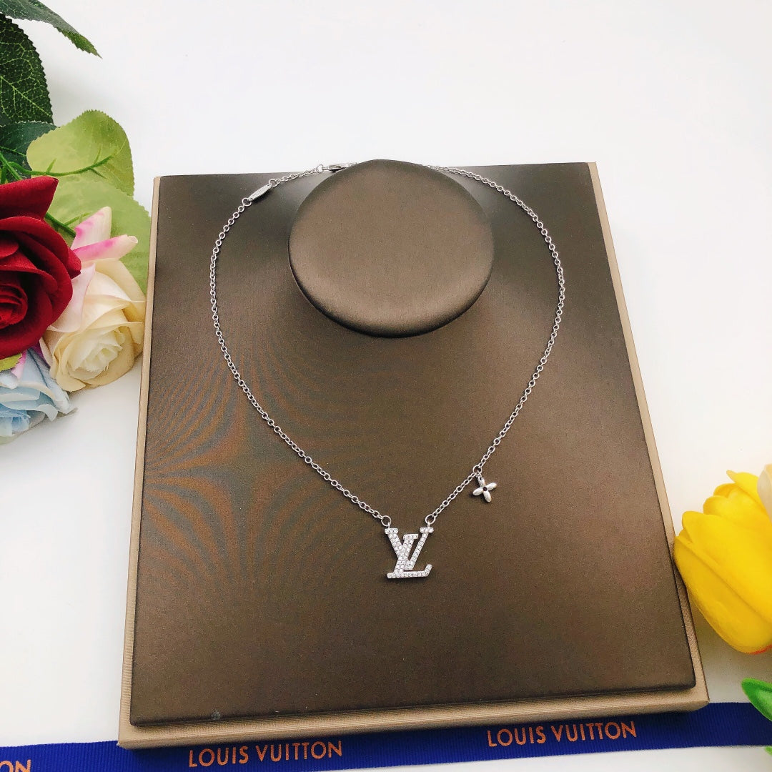 silver brass crystal inlaid Necklace for women - alternate angle view 6