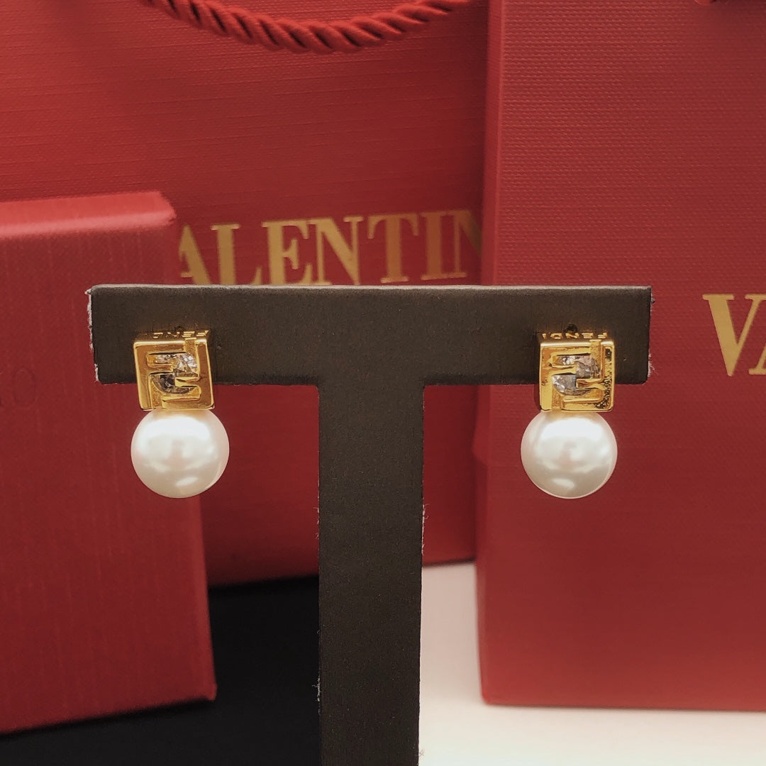 yellow brass pearl Stud Earrings for women - alternate angle view 9