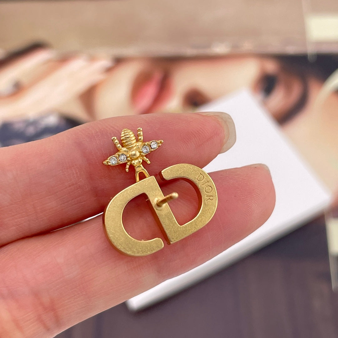 yellow brass Stud Earrings for women - alternate angle view 9