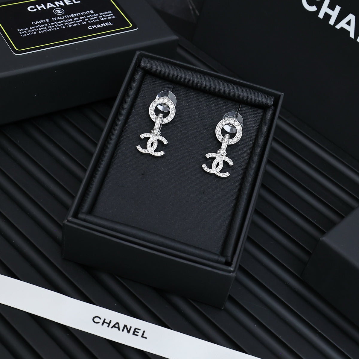 silver crystal minimalist Drop Earrings for unisex couple - alternate angle view 7