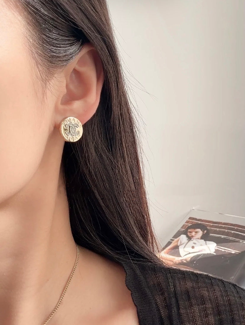 light gold crystal letter Stud Earrings for women - alternate angle view 9