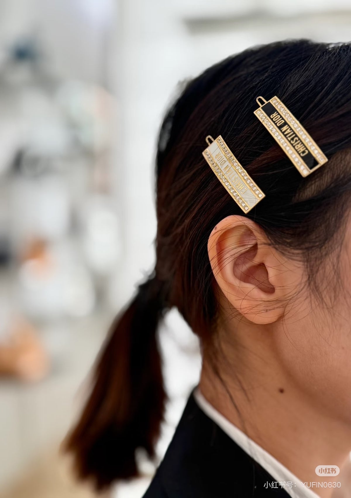 black and white crystal chain Hair Clip for women - alternate angle view 9