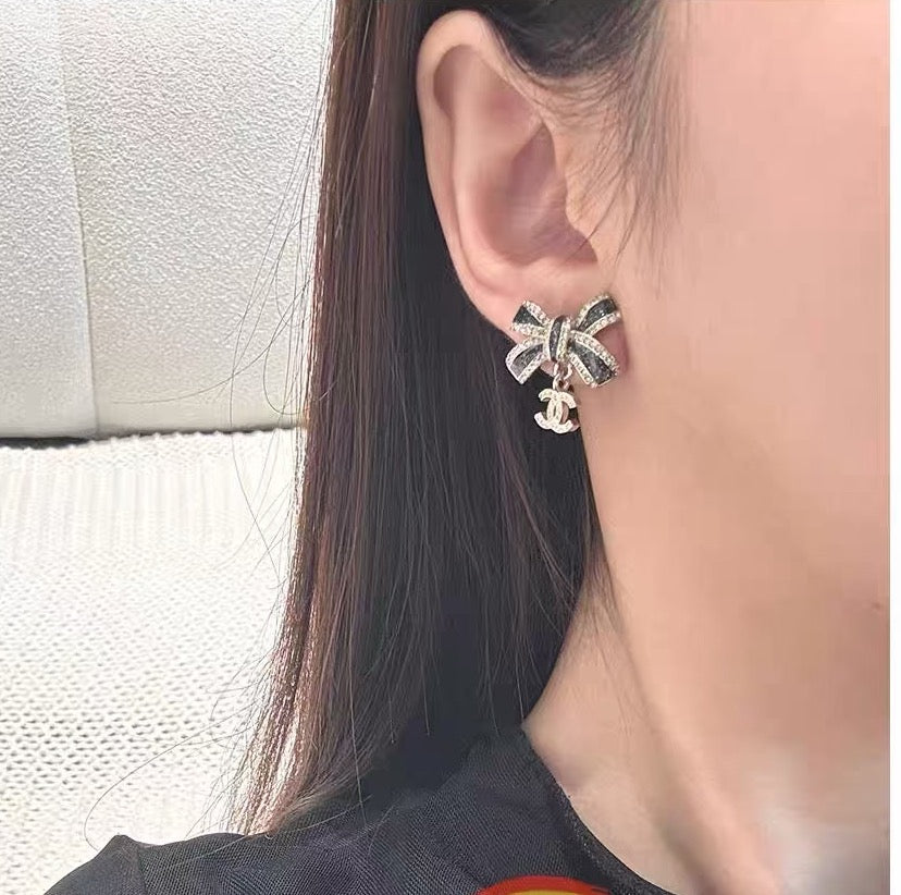 black and gold enamel butterfly Stud Earrings for women - alternate angle view 9
