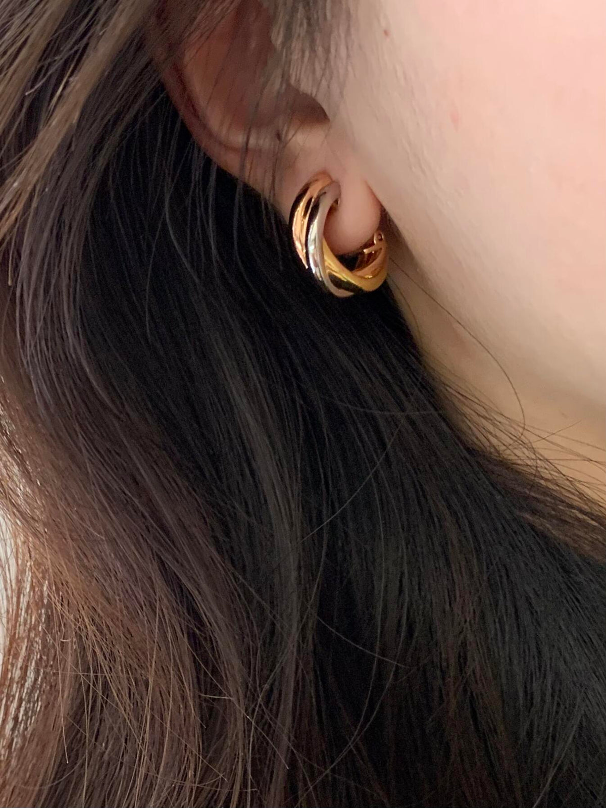 tricolor brass floral Stud Earrings for women - alternate angle view 9