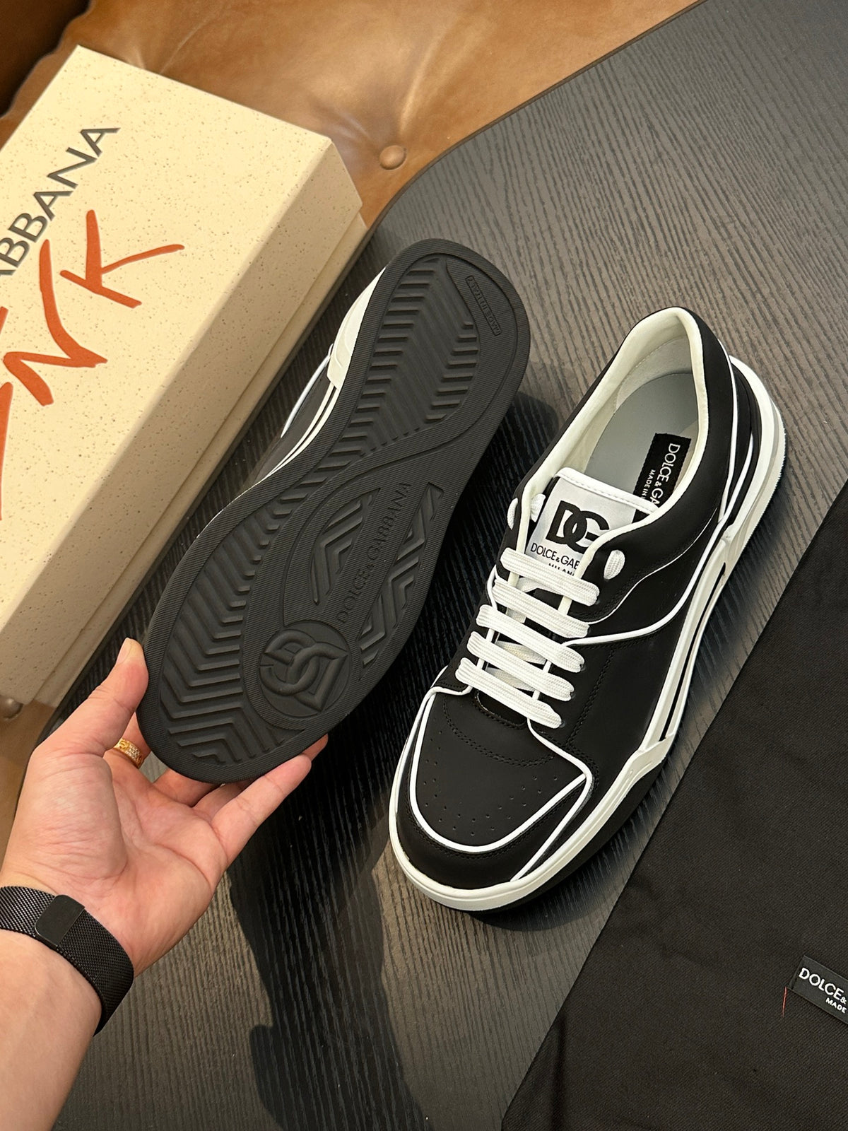 Dolce & Gabbana DG Cushion Calfskin Skate Sneakers with TPU Sole