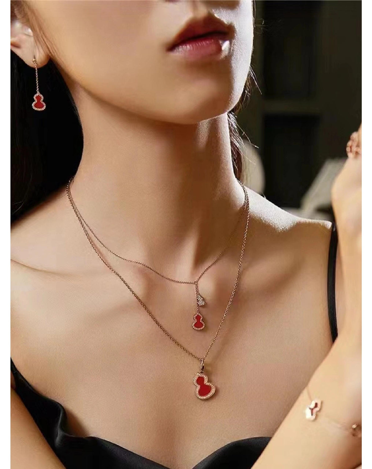 rose gold brass rose Necklace for women - alternate angle view 11