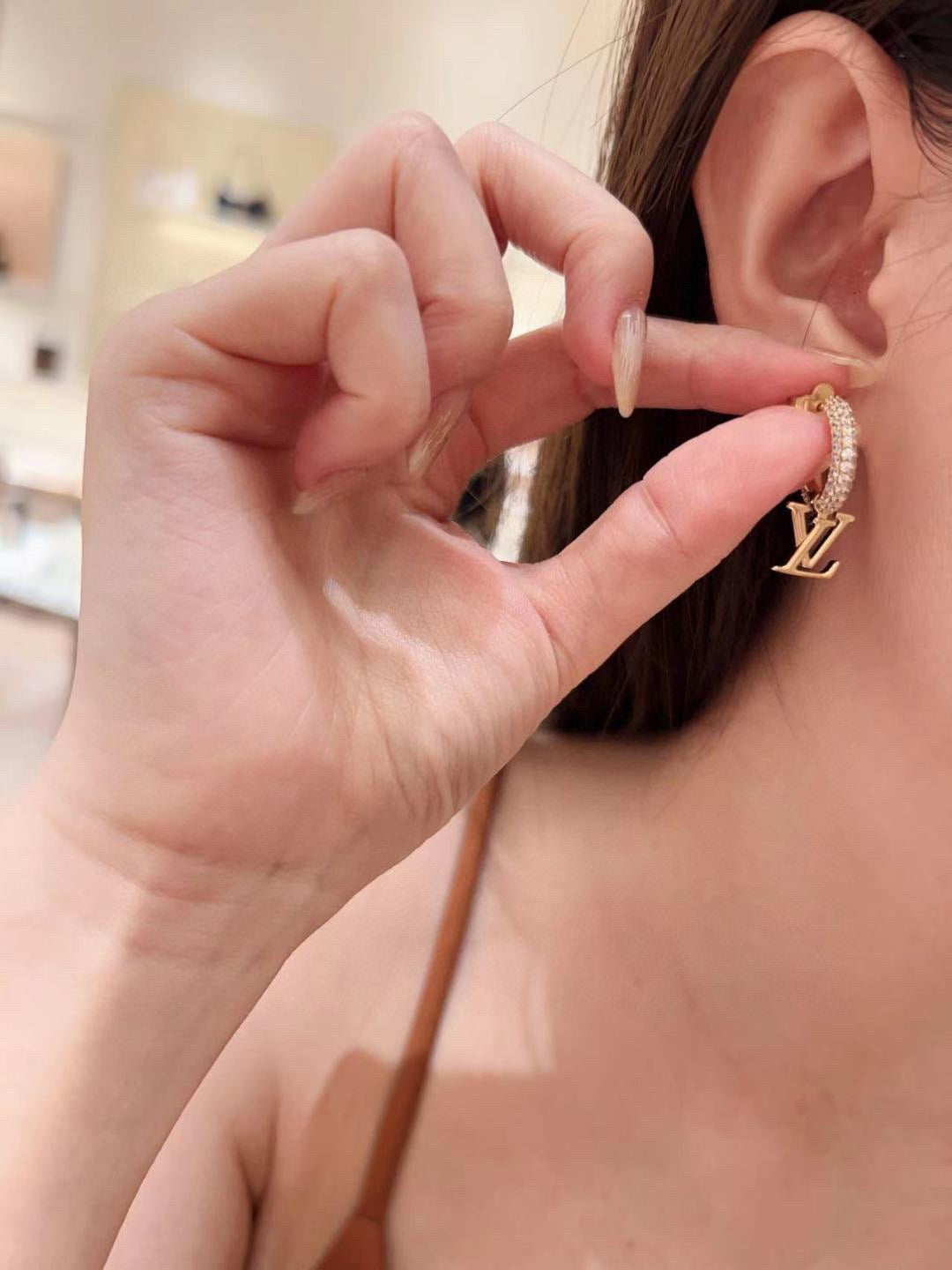 yellow brass Hook Earrings for women - alternate angle view 9