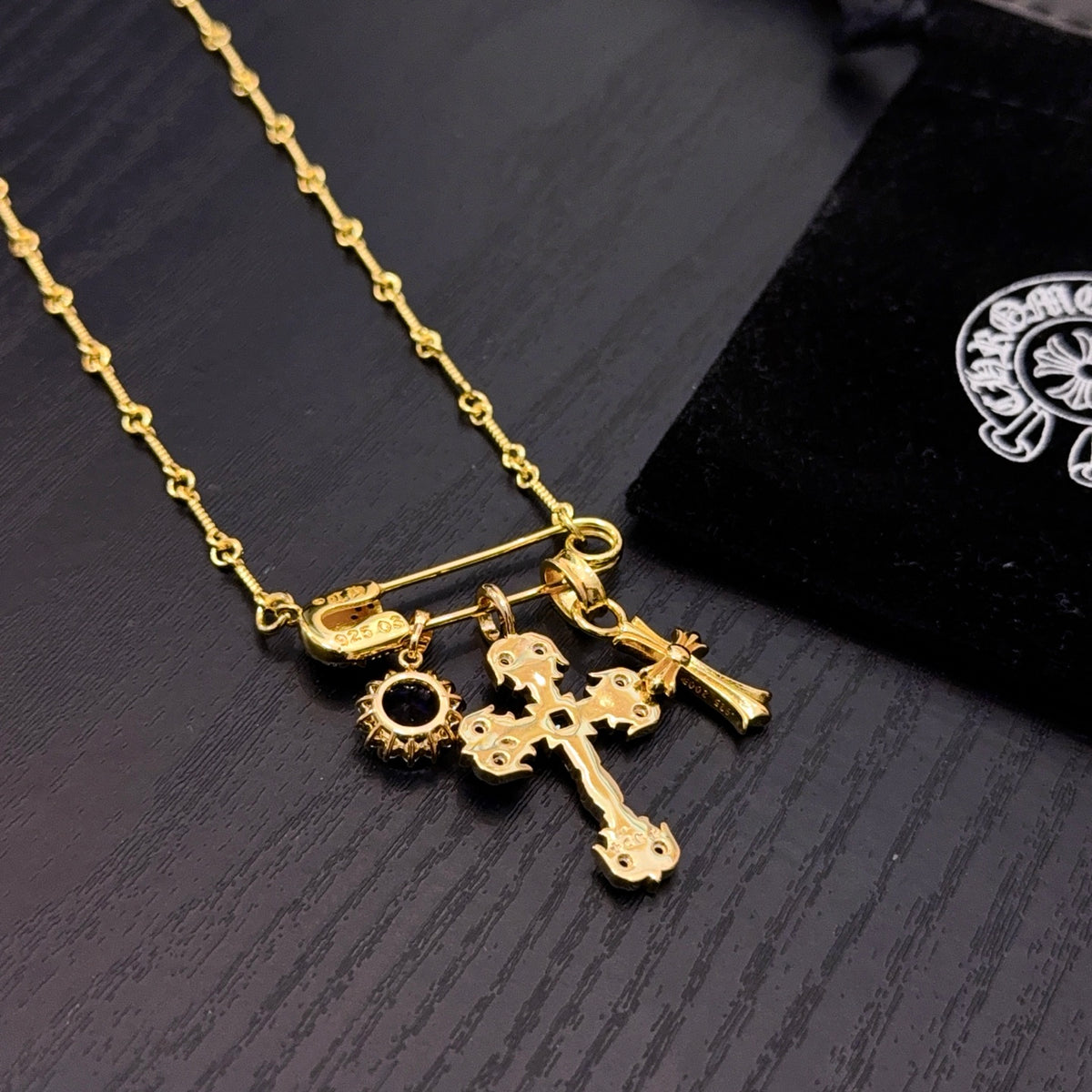 antique crystal cross Necklace for women - alternate angle view 9