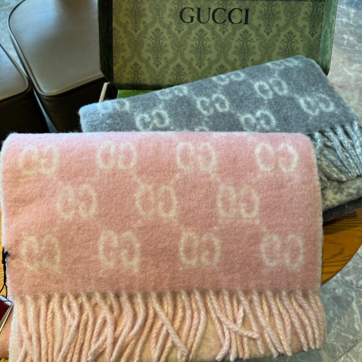 camel wool floral Scarf for women - alternate angle view 9
