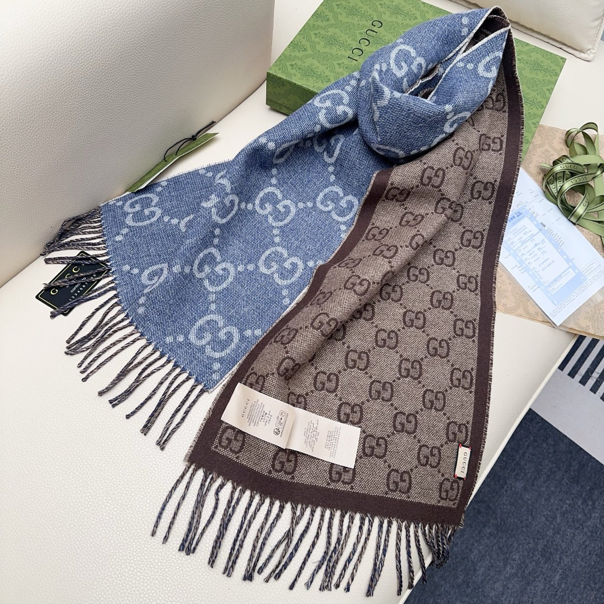 blue leather floral Scarf for women - alternate angle view 9