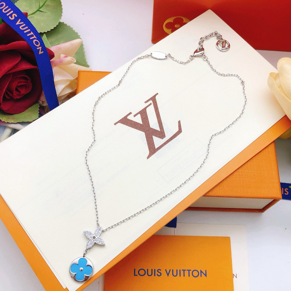 blue brass tassel Necklace for women - alternate angle view 8