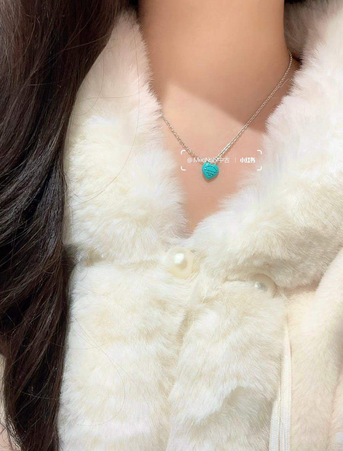 light blue brass heart Necklace for women - alternate angle view 10