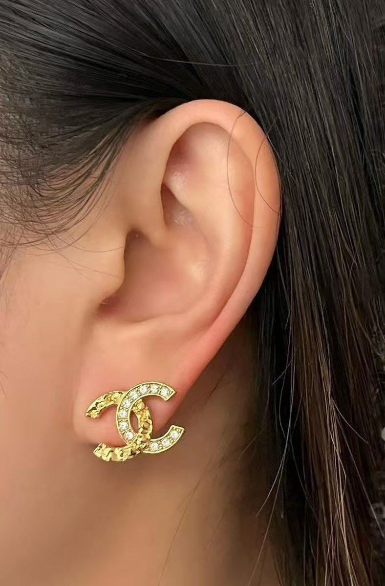 gold crystal embossed Stud Earrings for women - alternate angle view 8