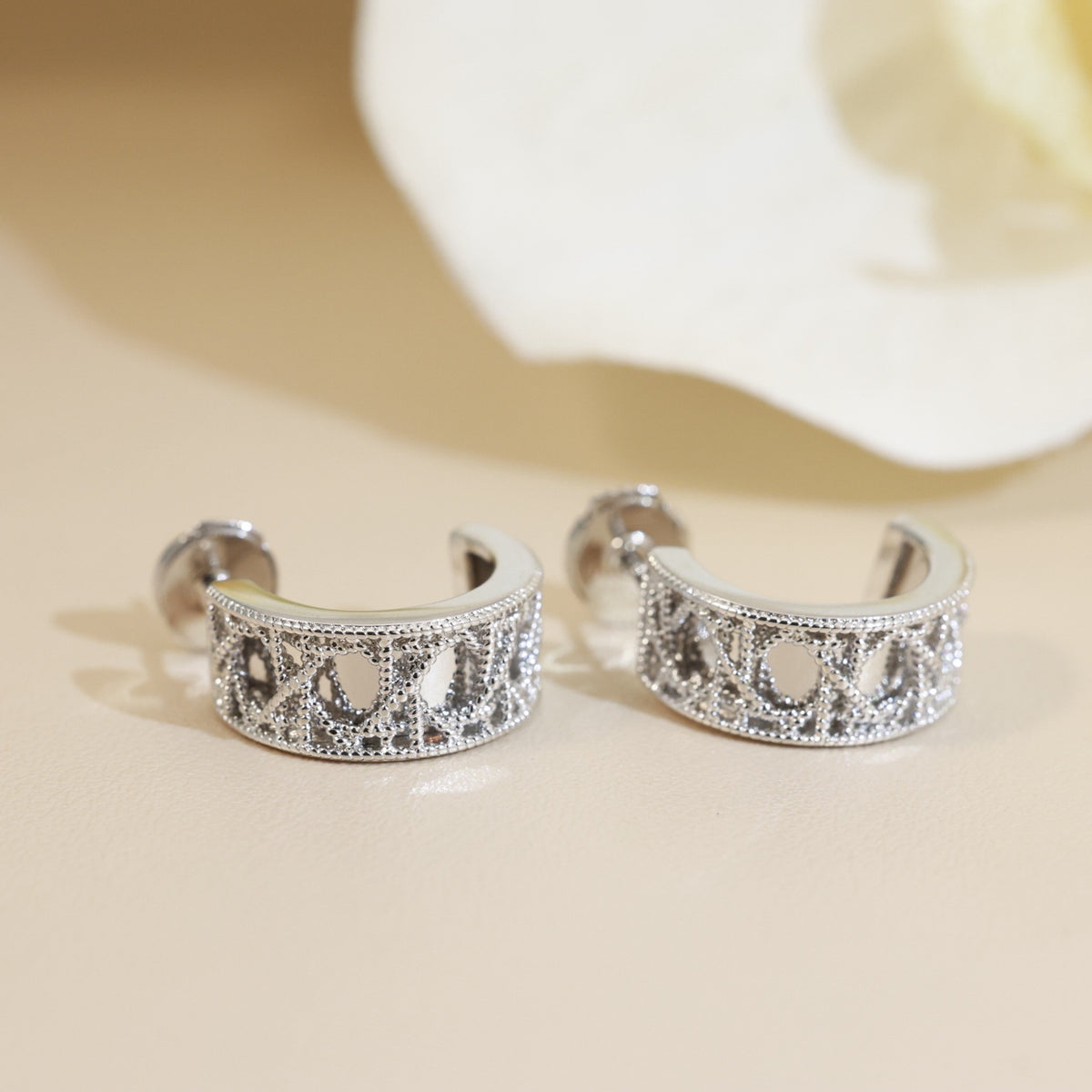 silver silver post elegant Stud Earrings for women - alternate angle view 9