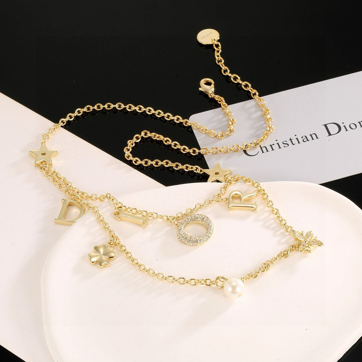gold crystal letter Necklace for women - alternate angle view 8