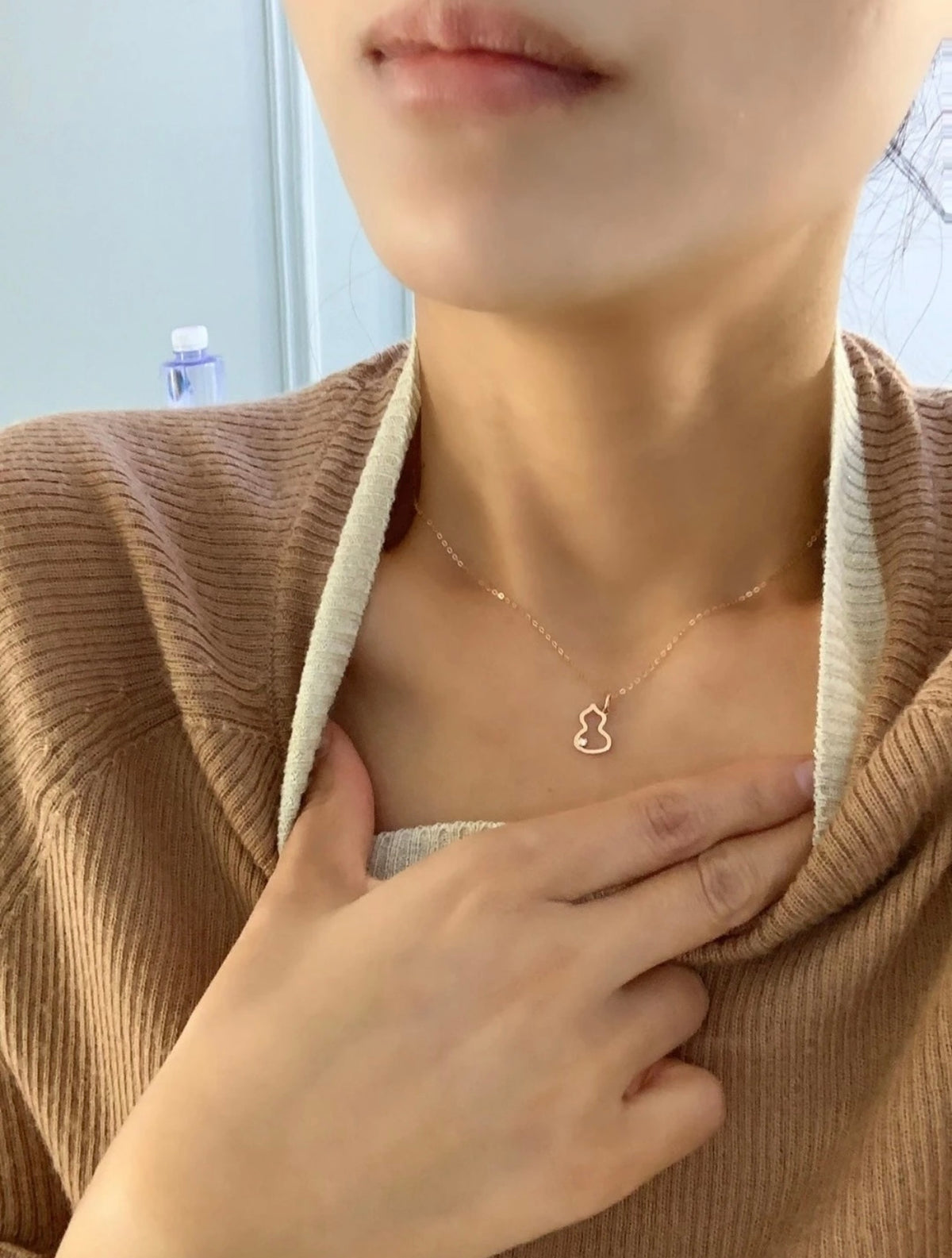 rose gold brass rose Necklace for women - alternate angle view 12
