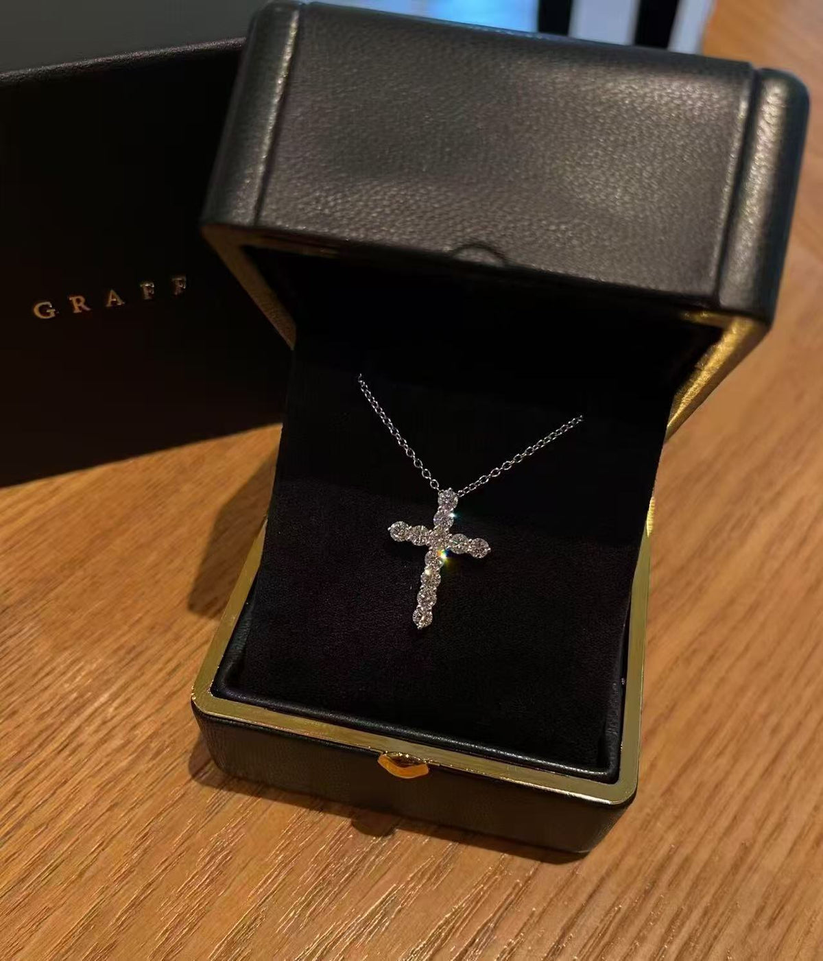 gold crystal cross Necklace for women - alternate angle view 5