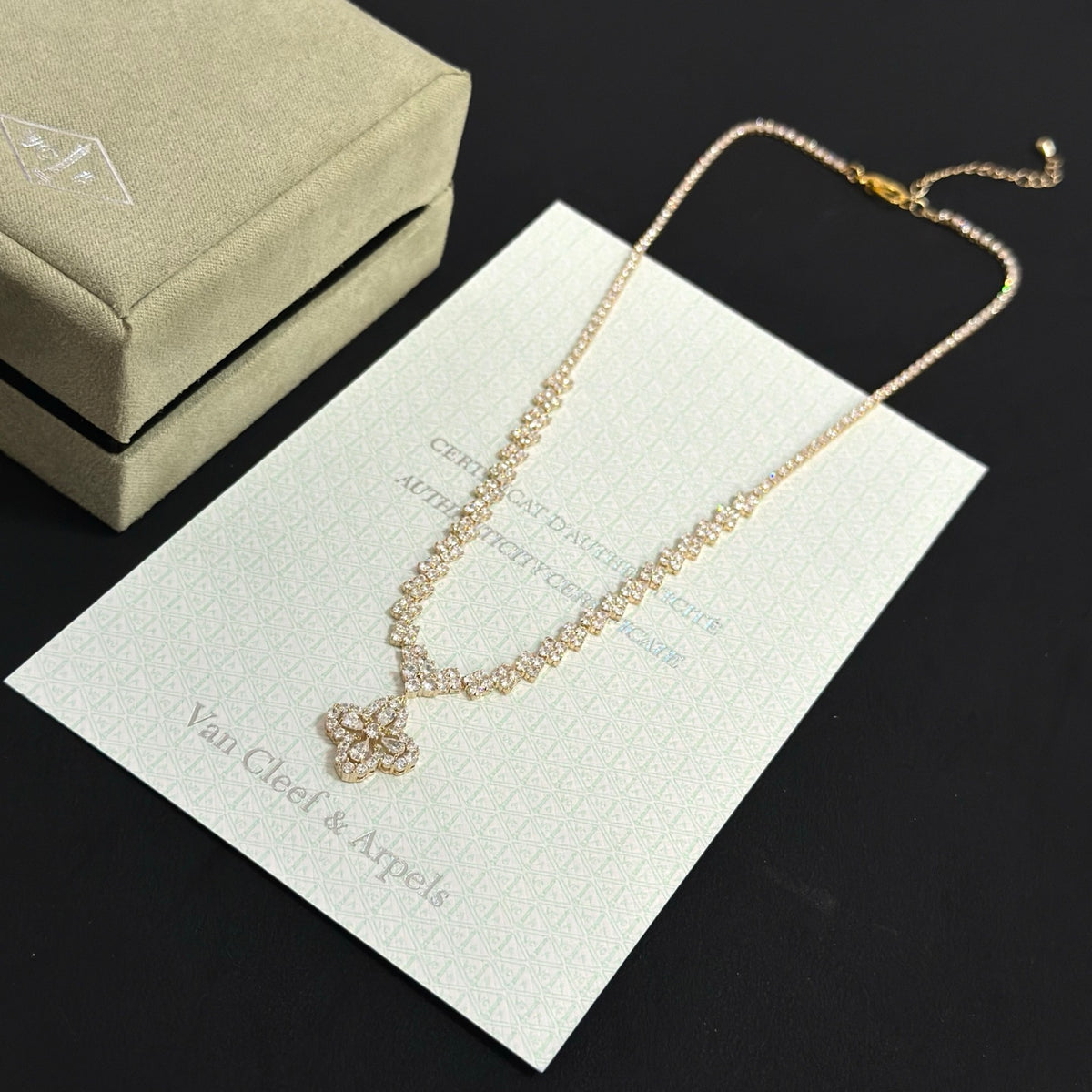 gold crystal clover Necklace for women - alternate angle view 9