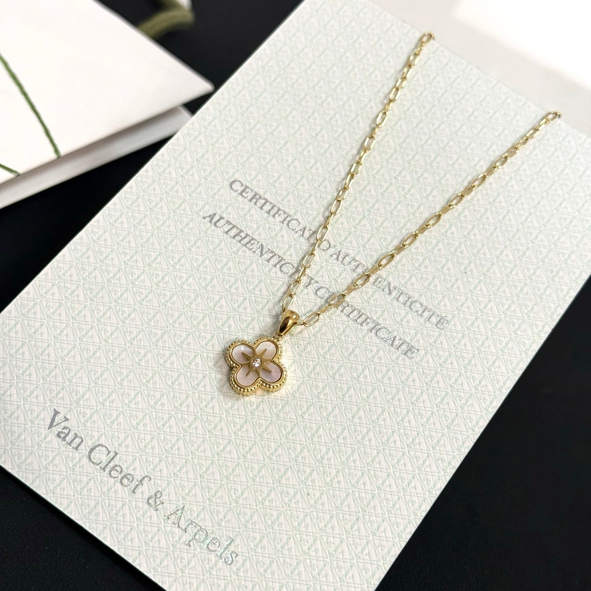 gold crystal clover Necklace for women - alternate angle view 9