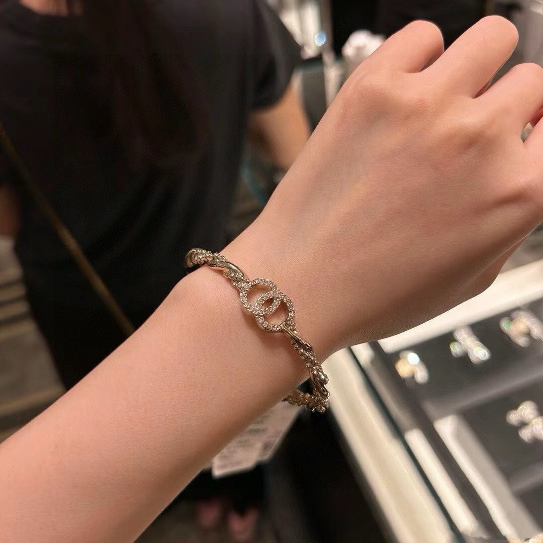 light gold crystal floral Bangle for women - alternate angle view 9