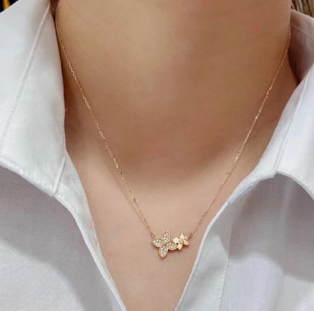 rose gold crystal clover Necklace for women - alternate angle view 8