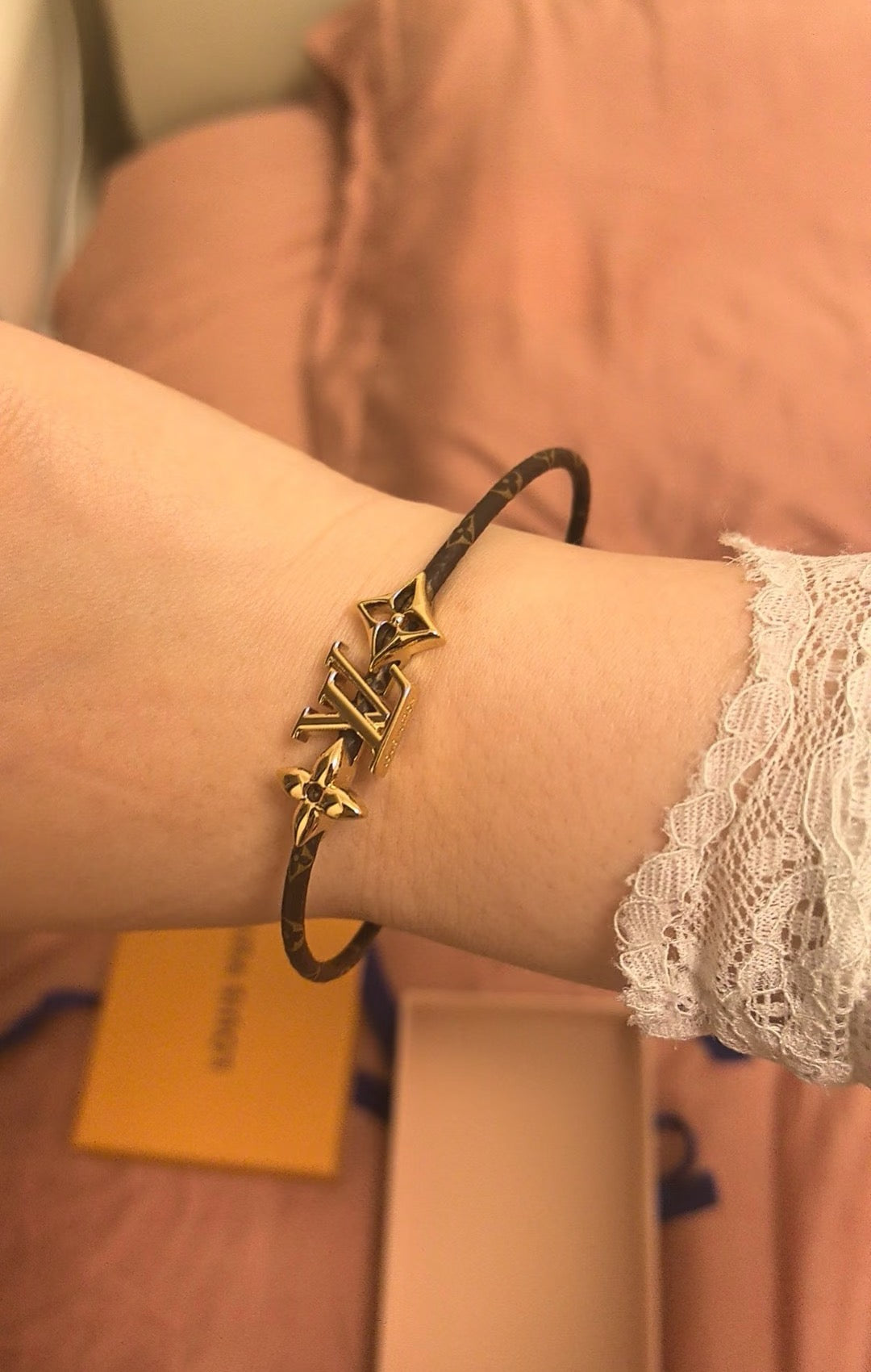 gold genuine leather delicate Bracelet for men - alternate angle view 2